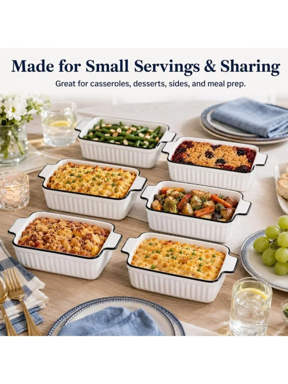 6 Pcs Small Ceramic Baking Dishes Set, 12 Oz Casserole & Lasagna Pans, Oven Safe